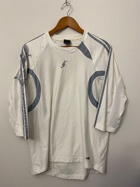 adidas White Long-Sleeve Athletic Shirt with Gray Accents